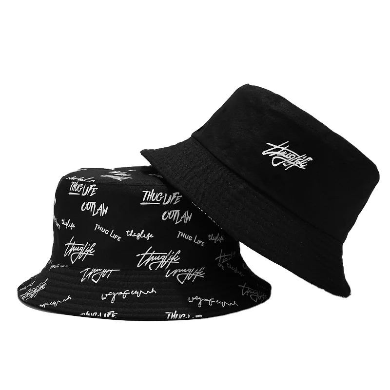 Low Moq Reversible Custom Logo Allover Printed And Embroidered Cotton Fisherman Wide Brim Bucket Hat