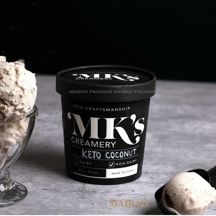 Custom Logo Printed Ice Cream Cup Frozen Yogurt Gelato Bowls 3/4/5/8/12/16oz Disposable Single Wall Paper Cup With Lid And Spoon