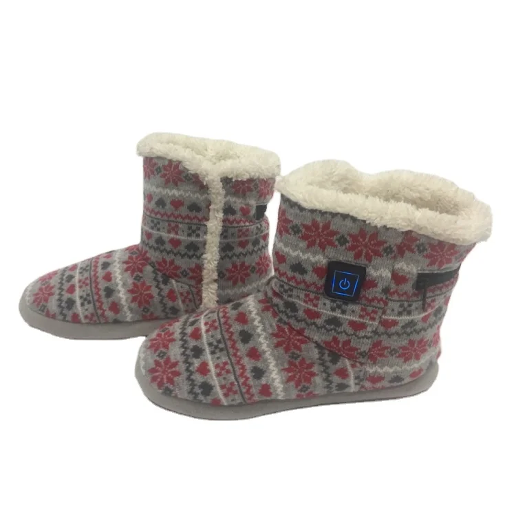 Winter Heated Footwear Christmas Design Battery Foot Heated Boots With Heating Pad