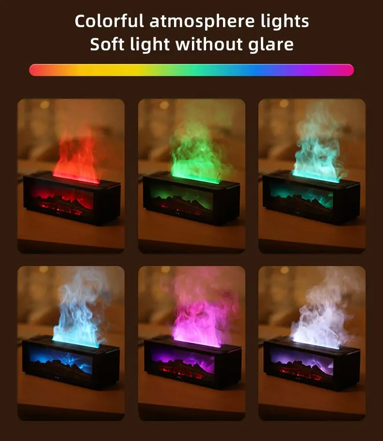 2024 New Release unique high end fireplace shape flame humidifiers innovation 7-Color flame oil essential Aroma Diffuser
