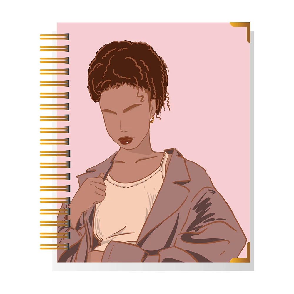 High Quality Hardcover Paper Spiral Bound Custom Journals Self Care A5 Notebook for Black Women Girls