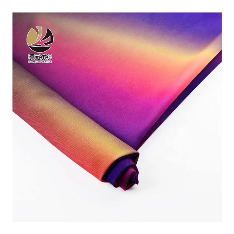 Лидер продаж, модная постепенная многоцветная печатная шифоновая полиэфирная ткань для одежды
