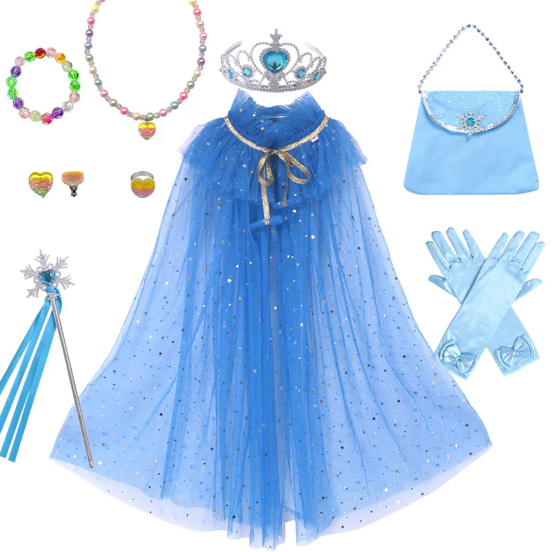 Elsa Rainbow Birthday Party Halloween Dressing Up Princess Dress Cloak Cape Anime Costume for Girls