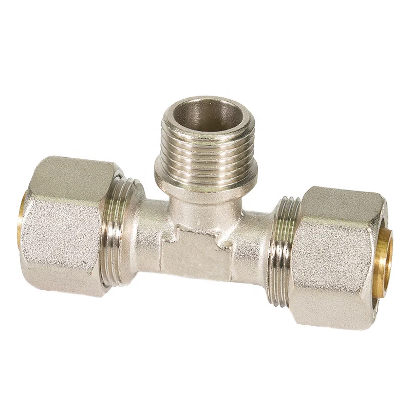 Tee Male Pex Pipe Fittings Compression Move Insert Brass Adaptor Coupling For Aluminum Pex Pipe Fittings