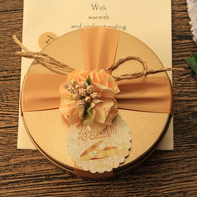 Wholesale Tin Metal Box Storage Round Can Wedding Tin Box Cookie Chocolate Gift With Ribbon And Flower