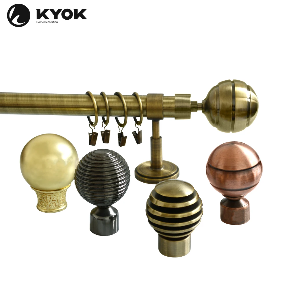 Classic curtain rod set with ball shape design of finials  electroplating surface  treatment of curtain pipes and accessories