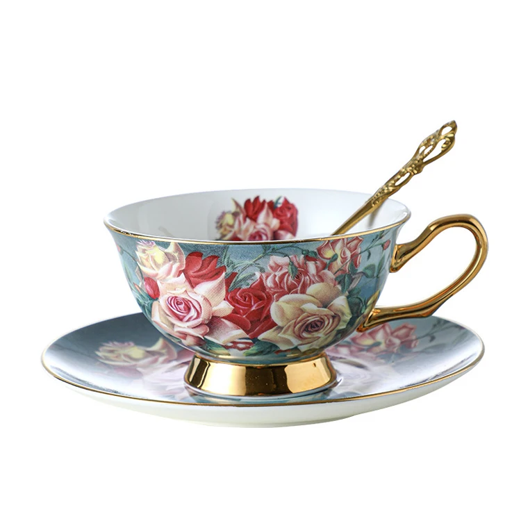 Delicate Rose Bone China Coffee Cup European Ceramic Delicate Gift Cup And Saucer