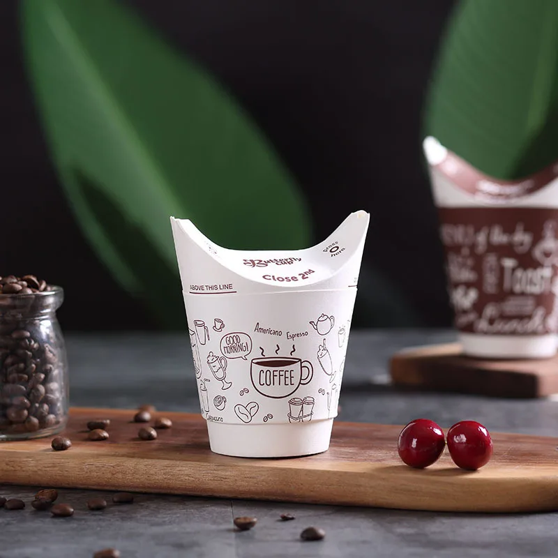 Custom disposable hot drink coffee milk tea paper cup takeout chicken rice french fries fried chicken butterfly paper cup