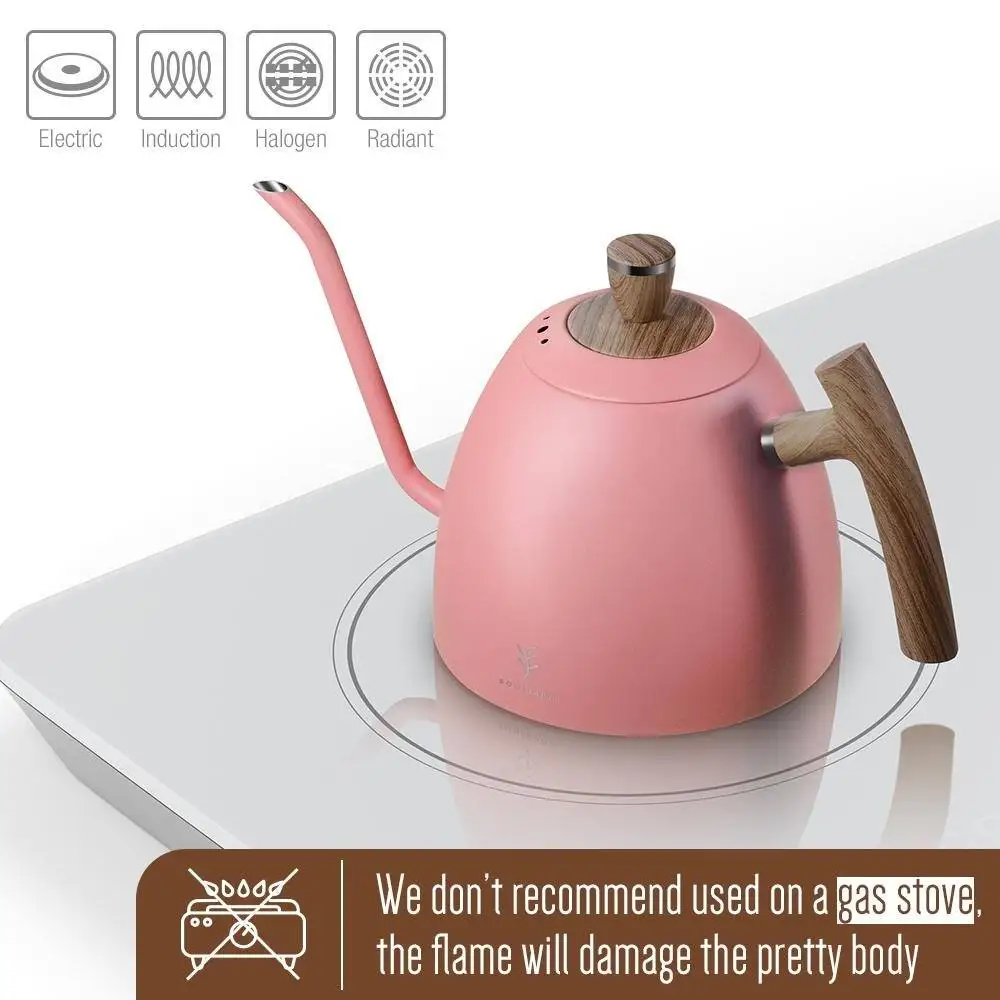 Hot Sales Specialized Portable Pink 1500Ml Gooseneck Spout Pour Over Coffee Kettle For Gift