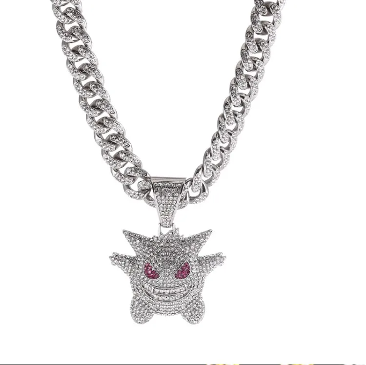 Hot sale Funny Monster Elf Ghost Cartoon Pendant Purple Color Hip Hop Pendant Cuban Chain Necklace