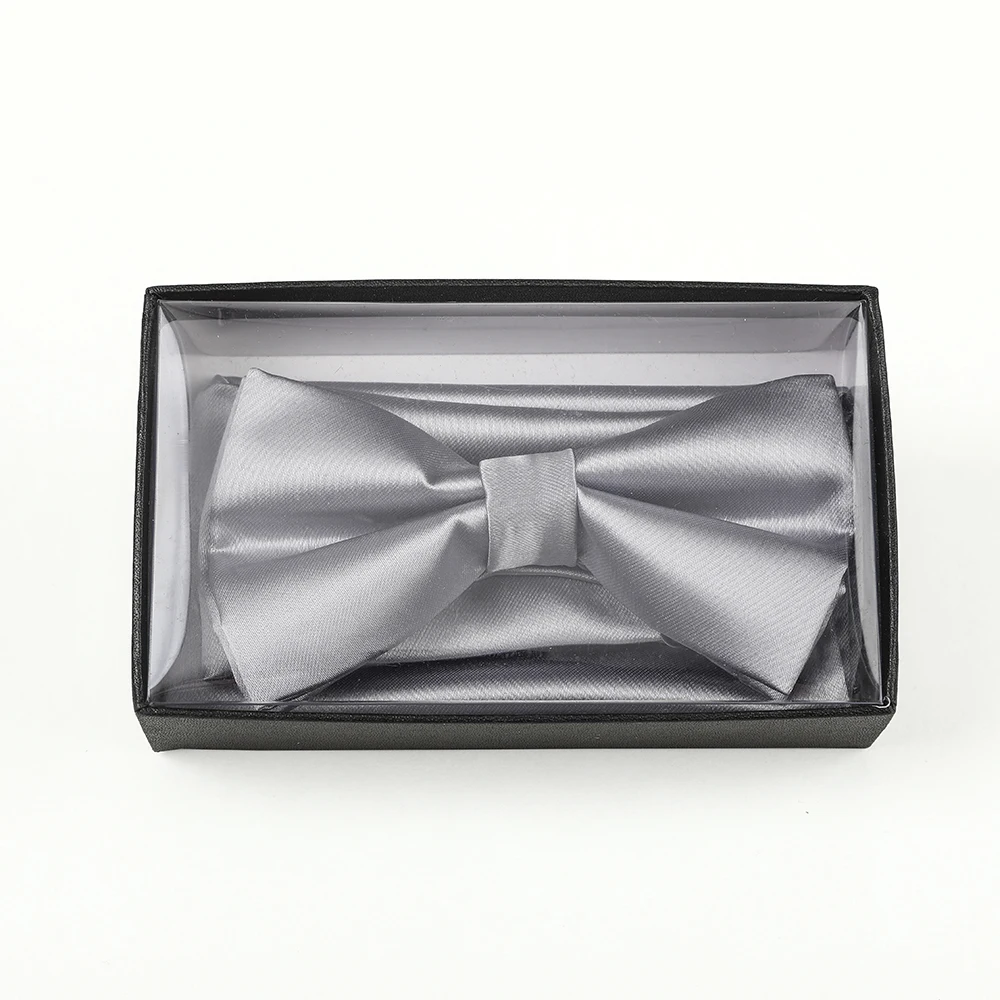 Custom Bowtie Hanky Packaging Gift Box Set Men Satin Solid Color Pre-tied Tuxedo Bowtie Bow Tie Handkerchief Pocket Square Set