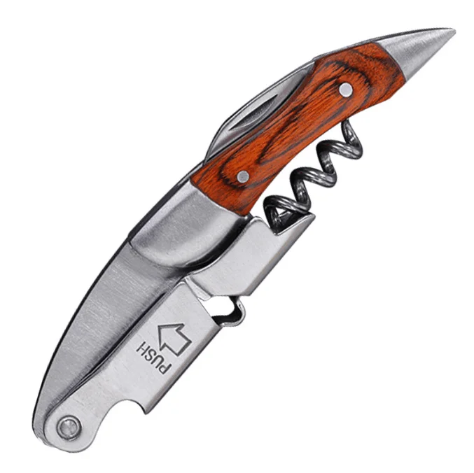 Stainless Steel Wooden Handle Bottle Opener Wine And Beer Bottle Opener Multi-function Three-in-one Knife Can Opener