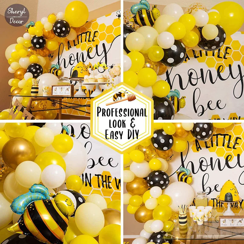 110pcs birthday party decoration balloons set with lovely bee yellow latex balloons balloon garland arch kit