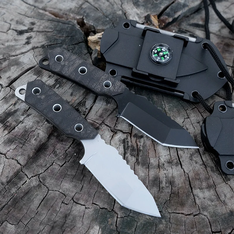 Johold High Buality Mini Fixed Blade Survival Knife Outdoor Hunting Tactical Hunting Knife With Flintstone Compass
