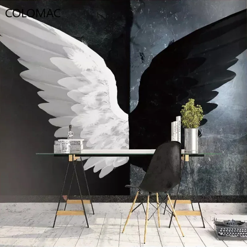 Peel And Stick Wallpaper Nordic Modern Creative Black White Angel Wings Art Wall Painting Living Room Bedroom Home Decoration
