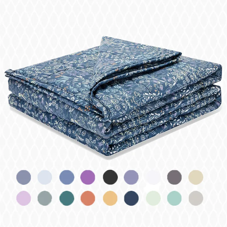 48'*72' Cotton Navy Blue Flower Pattern Sensory Adult Weighted Blanket
