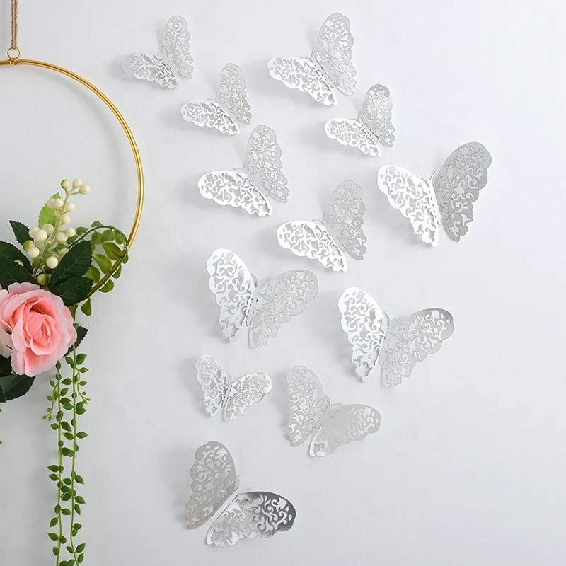 Wholesale Hollow butterfly Flowers 3D Hollow Paper butterfly Flower Decoration Florist Supplies Wall Background Stickers