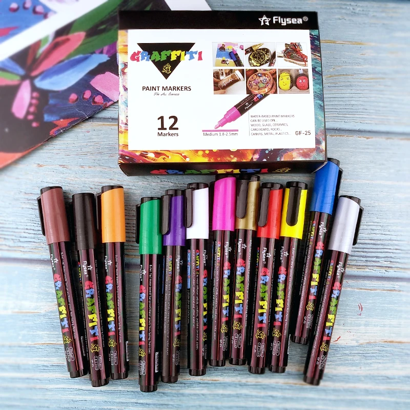 Medium Tip 12 Colors Water Based Ink Acrylic Paint Pen for Ceramic,Glass,Fabric