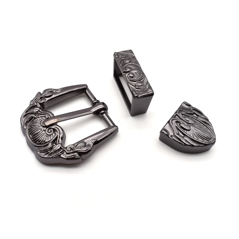 china manufacturer fashion women belt buckle 3 Pieces engraving western buckle set alloy buckle