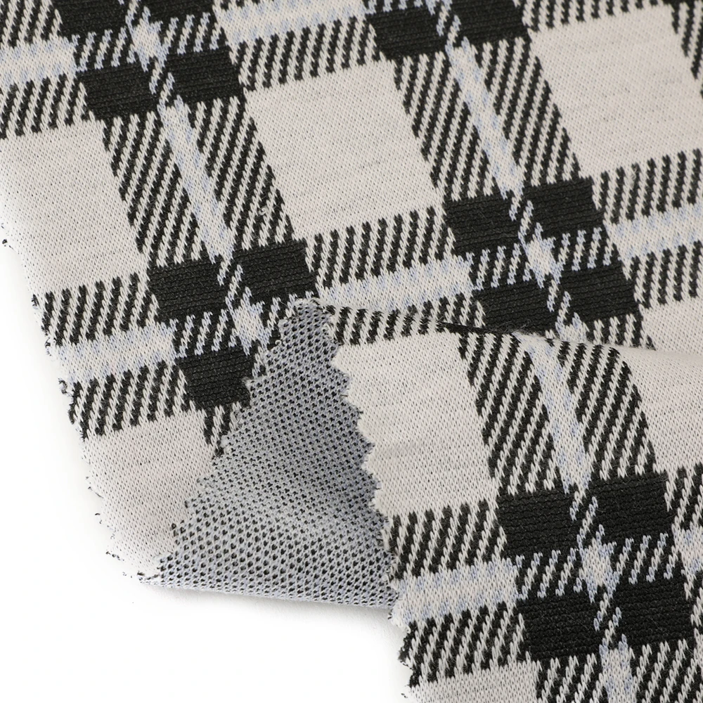 Bulk wholesale classic check yarn dyed textile knit jacquard plaid cvc fabric for coat