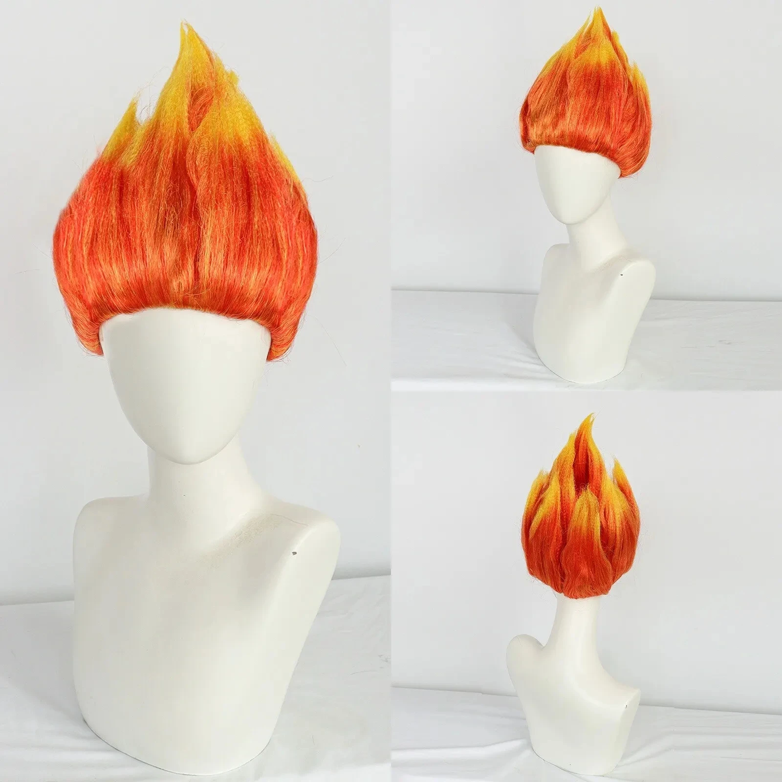 Flame Costume Wig Pre-Styled Anger Fire Wig Two Tone Orange and Yellow Stylish Flame Wig Spiky Halloween Cosplay Party