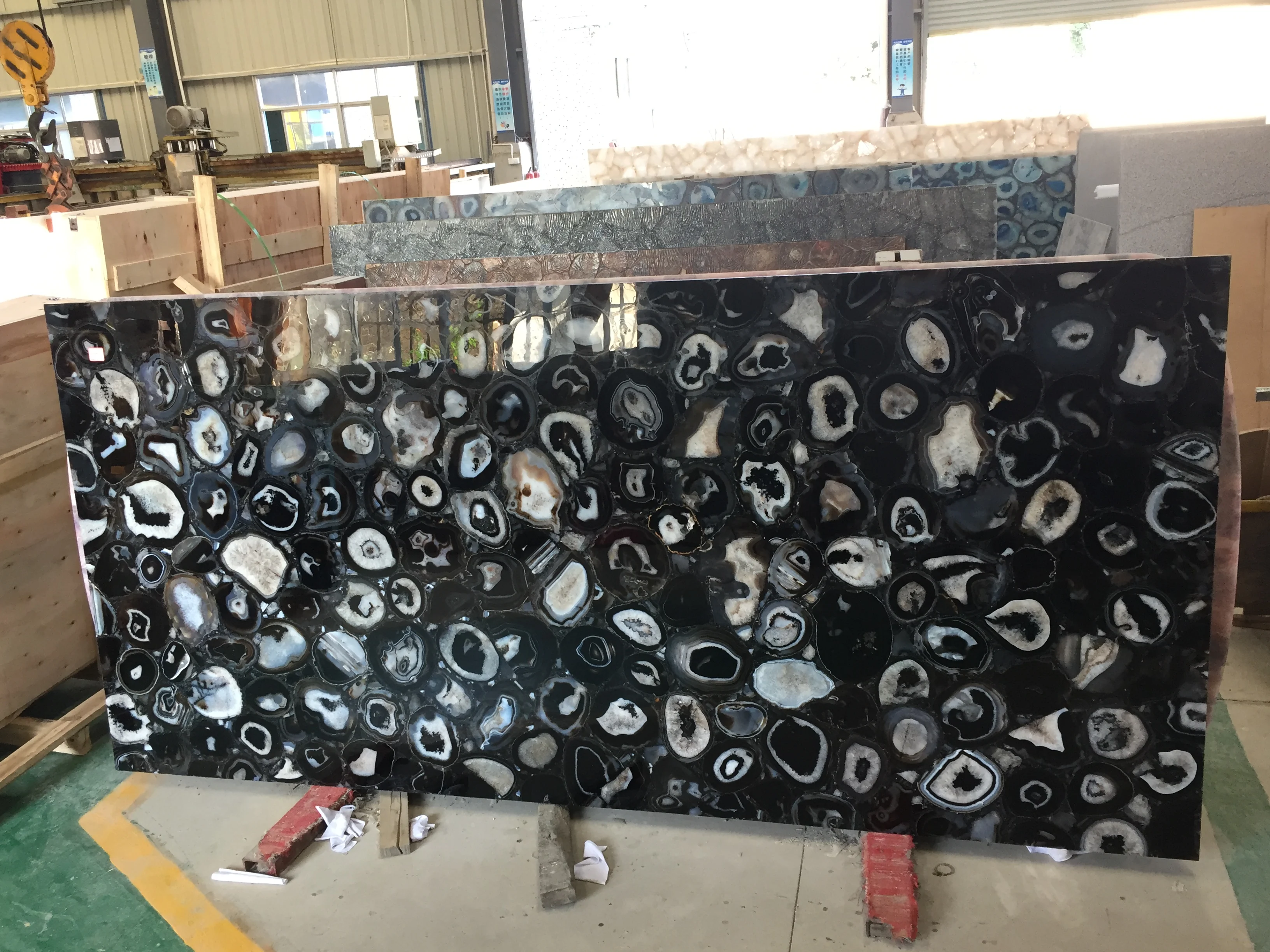 Natural gemstone Black  agate translucent / onyx backlit slab/ semi precious stone marble tile for decor