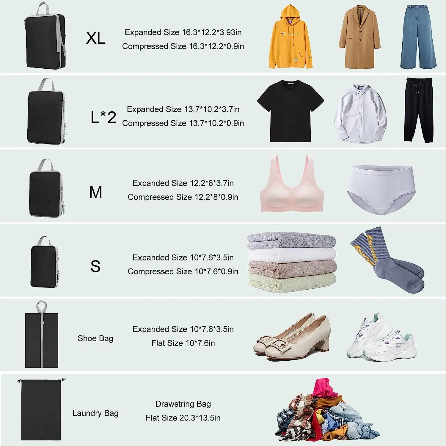 Compression Packing Cubes for Travel Carry on Suitcase Organizer Bags 7set Expandable Travel bags Organizer