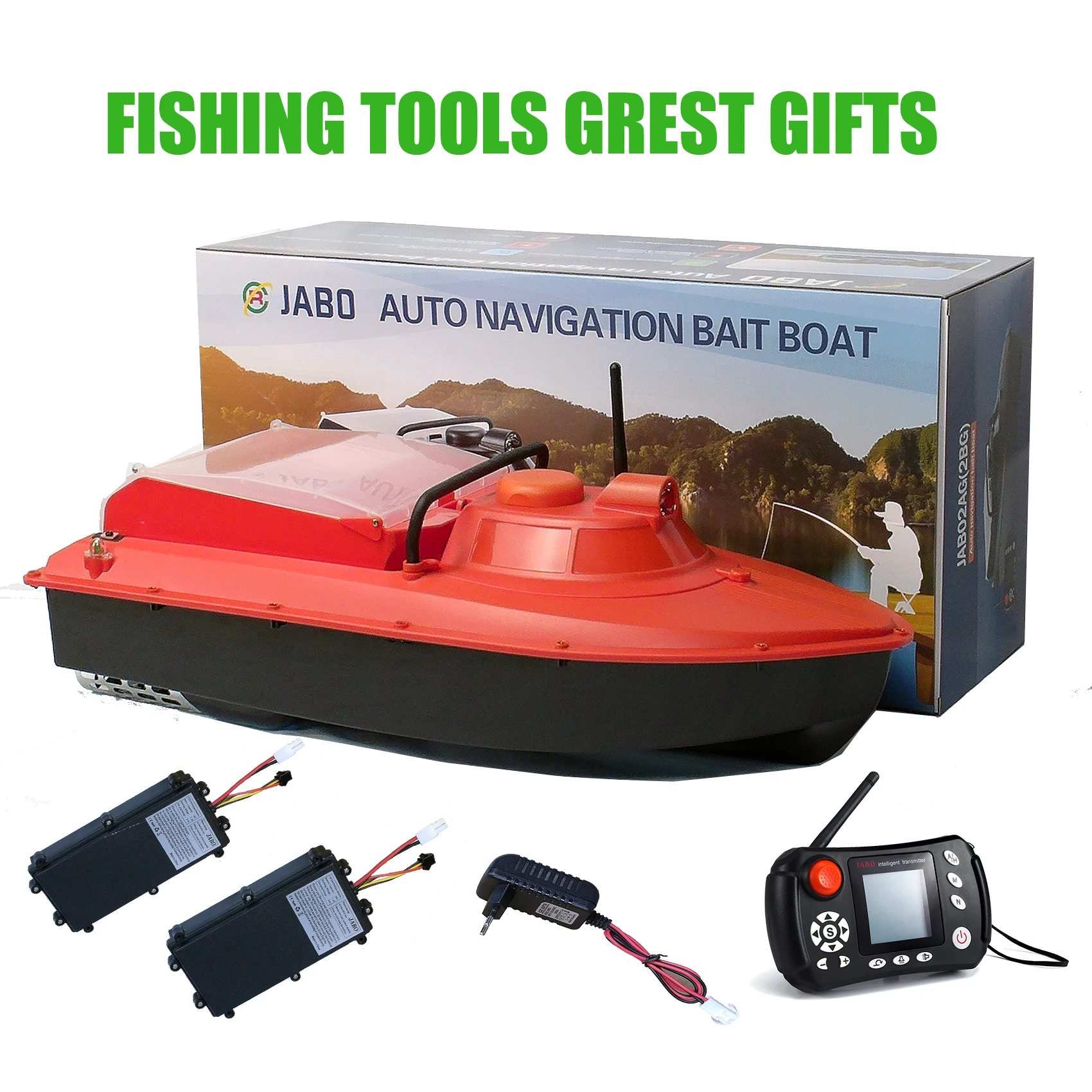JABO2BG-7.4V10A*2 Orange  GPS Auto navigation fish finder bait boat  delivery Store 16 points