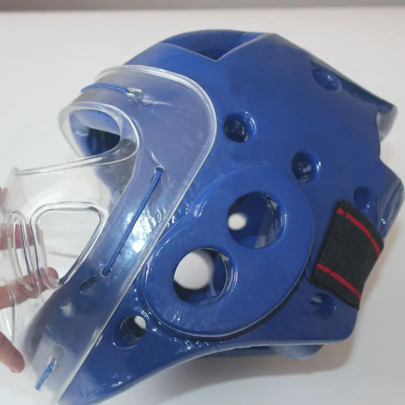 Sample free shipping custom logo martial arts head guard taekwondo helmet with mask for training