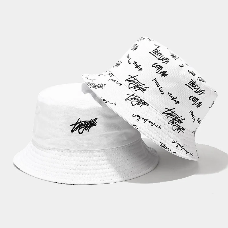 Fashion Designer Reversible Custom Logo Allover Printed And Embroidered Cotton Fisherman Bucket Hat With Private Brand Label