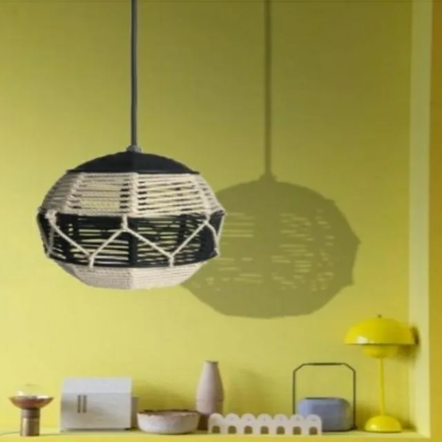 
Aesthetic Creative Design White Black Rattan Handmade Customizable Decorative Cane Pendant Ceiling Hanging Light 