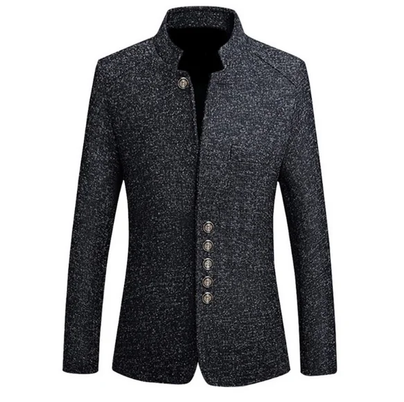 Men Suit Jacket Solid Mandarin Collar Slim Fit Tuxedo Men Blazer Jacket Autumn Winter Casual Blazer Men Coat Plus Size