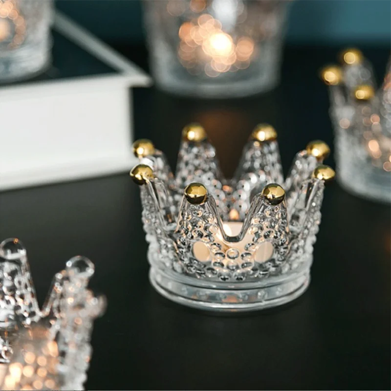 Creative Crafts New Design Crystal Glass Jewelry Elegant Crown Romantic Mini Candle Holder