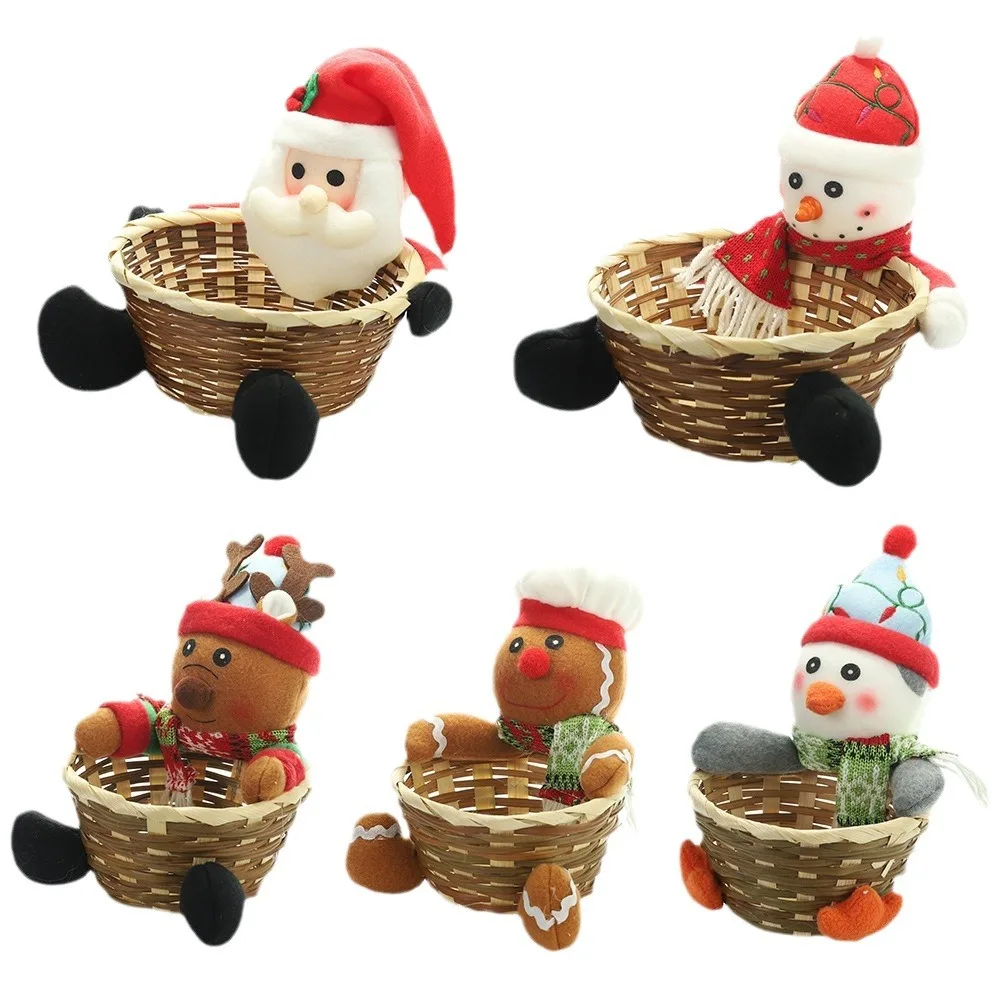 New Christmas Candy Storage Basket Decoration Santa Claus Storage Basket Woven Bamboo Christmas Gift Basket