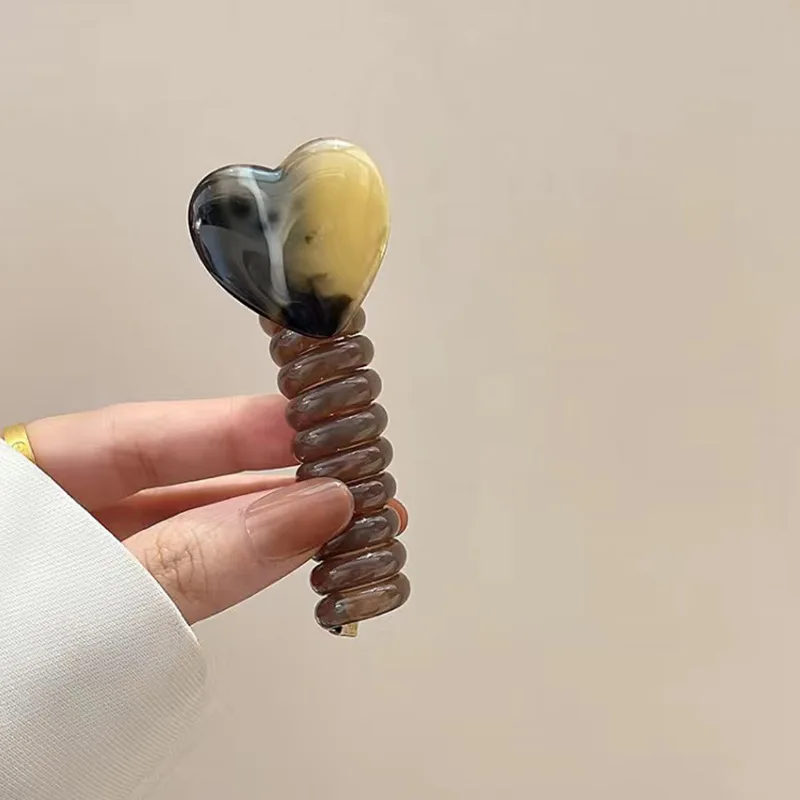 Braided Phone Cord Telephone Wire Hair Band No Damage Elastic Ponytail Holder Fixed Hair Rope Heart Rubber Band Spiral Hair Ties
