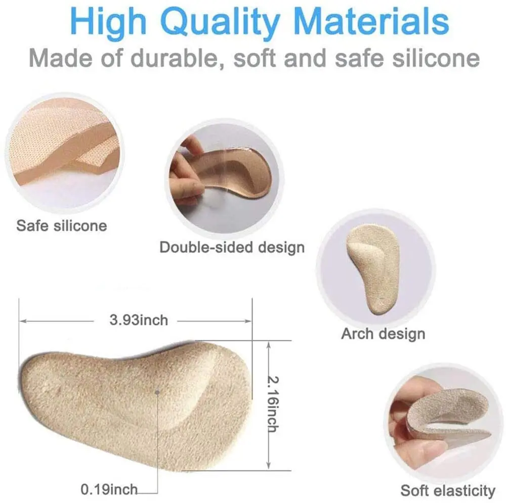 Heel Cushion Inserts Metatarsal Pad Heel Grips Non slip Self-Adhesive Silicone Shoe Liners Forefoot Pads for Loose Shoes