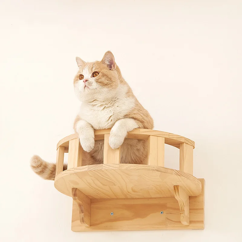 Wholesale Diy Wooden Cat Perch Wall Shelf Pine Wood Cat Climbing Frame Kitten Wall Hanging Scratching Hammock Stair Room