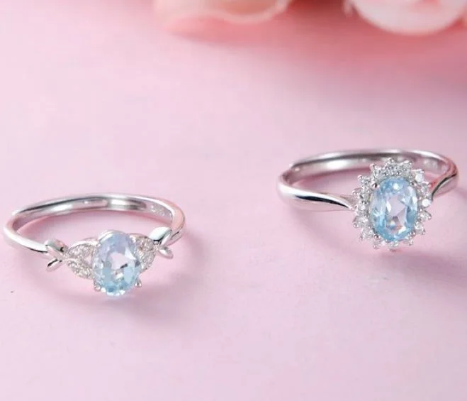 Manufacturer dainty finger rings high quality natural gemstone round blue topaz ring 925 sterling silver