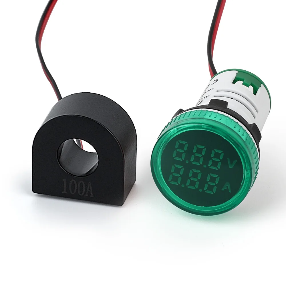 Green Color New Series AC 50-500V 1-100A 22mm AD101-22VAM Diameter Voltage Current Meter Indicator