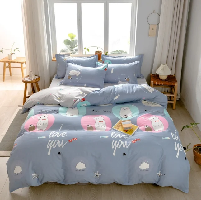 HG Manufacturers 4pcs 100% Polyester Bedding Fitted Sheet Bed Sheets Luxury Pure Linen Queen King Size Bedding Set