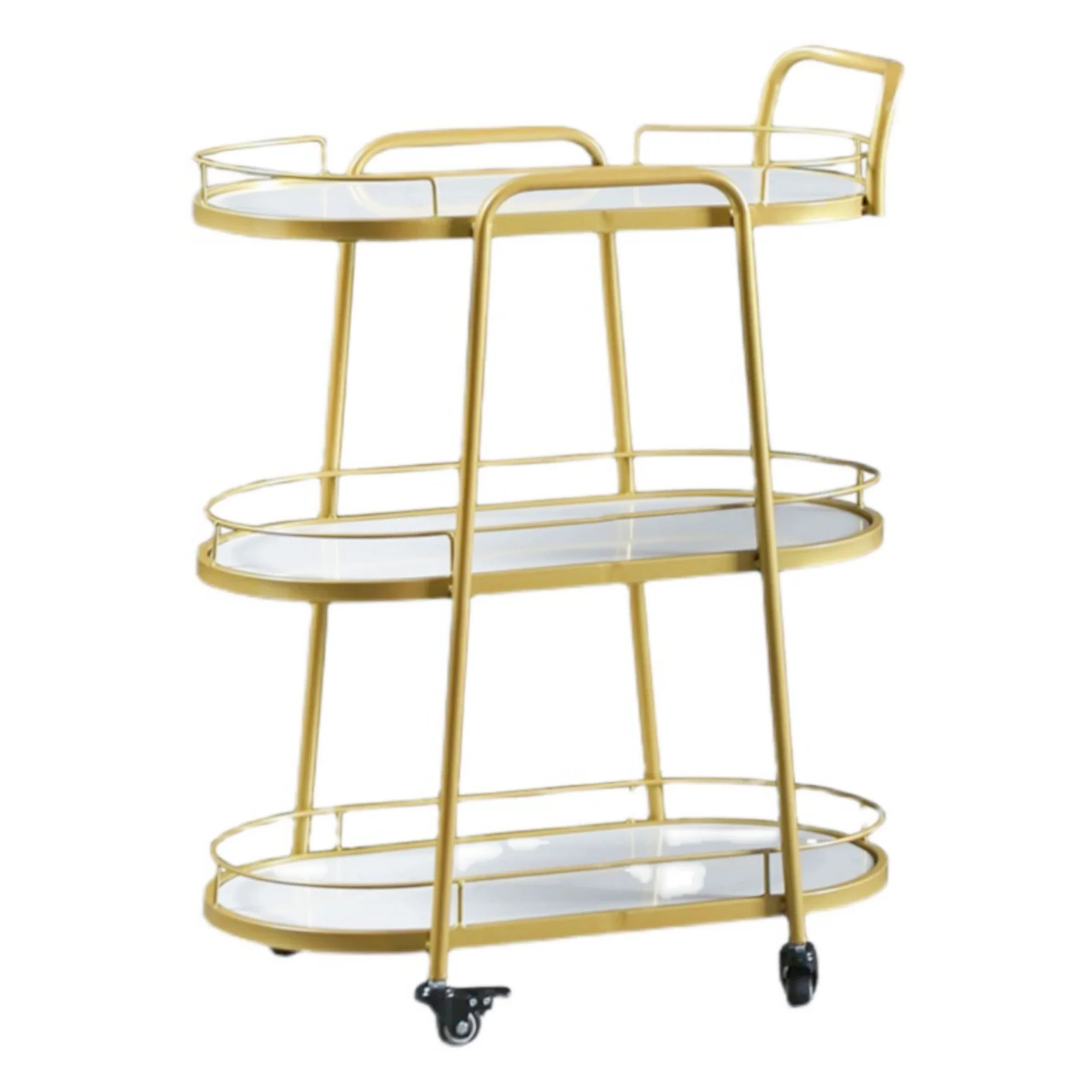 Moving Metal And Glass Round 2-tier Gold Rolling Bar Cart With Wheels Serving Trolley Wheeled Trolley Mid Century Coffee Table