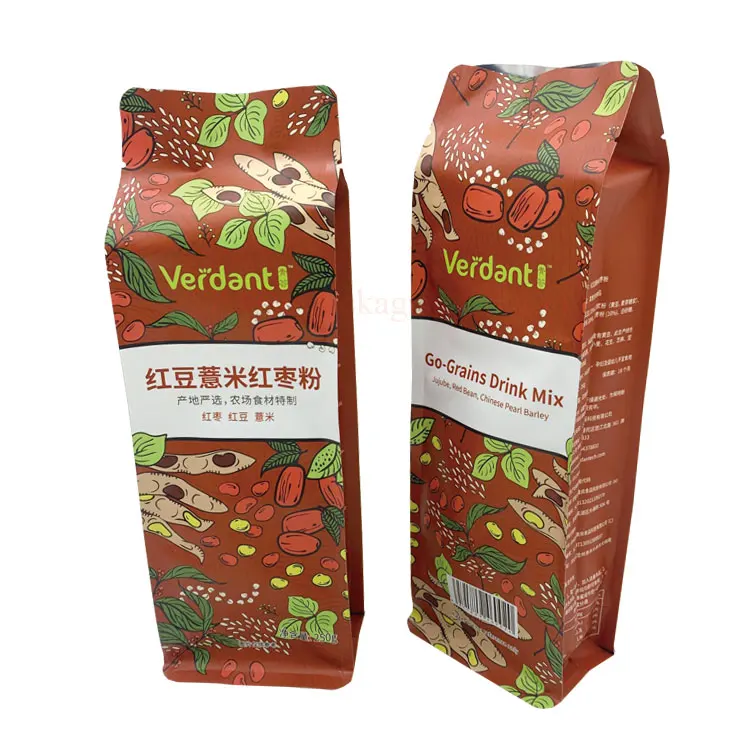 pet food square bottom stand pouch grains mix drinking powder printing flat bottom packaging plastic ziplock bag for dog treats