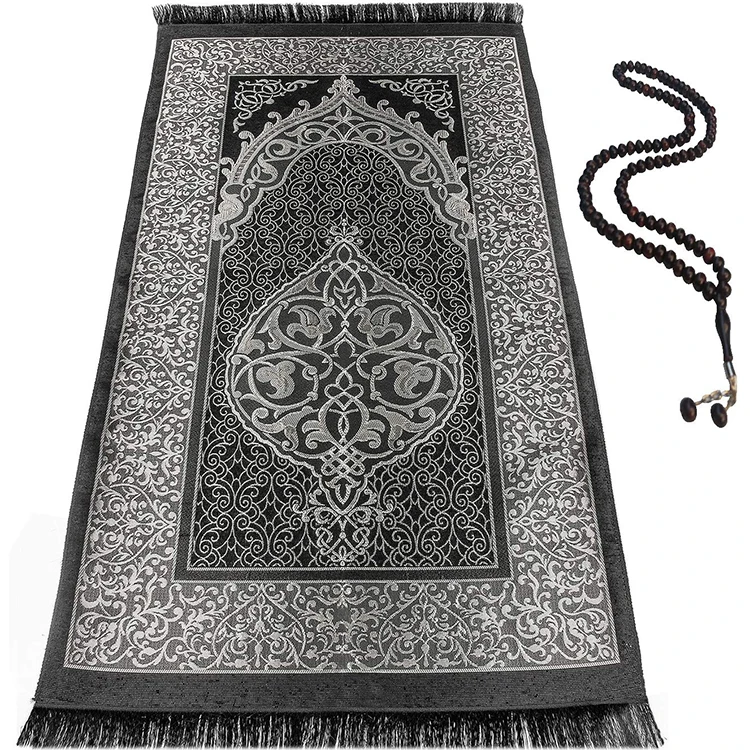 Muslim Prayer Rug  Extra Thick Velvet Praying Islamic Turkish Carpet With Prayer Beads Portable Prayer Mat for Women Men