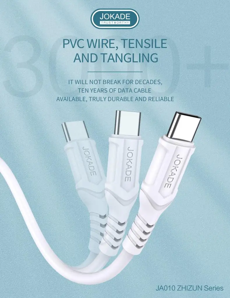 JOKADE оптовая продажа дешевый прочный 1 матер ПВХ провод Интеллектуальный Usb Type C 3A кабель для быстрой зарядки и передачи данных мобильного телефона
