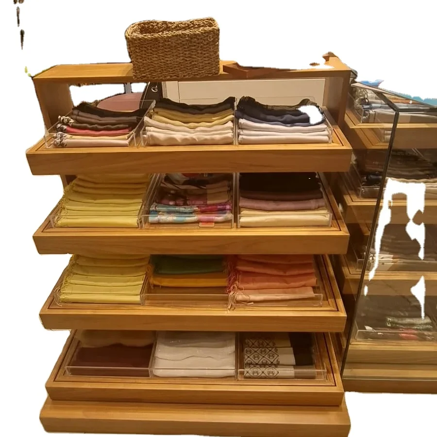 Wholesale Professional Wooden Accessory Display Shelf With Drawers Glass Sliding Shelf Table Product Display for Stand In Store