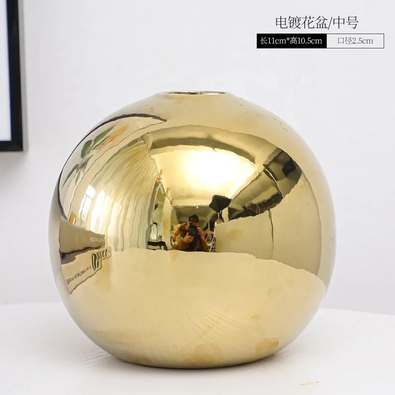 Creative Ball Shaped Dry Flower Vase Nordic Light Luxury Gold Porcelain Vase Morandi Color Indoor Ceramic Vase