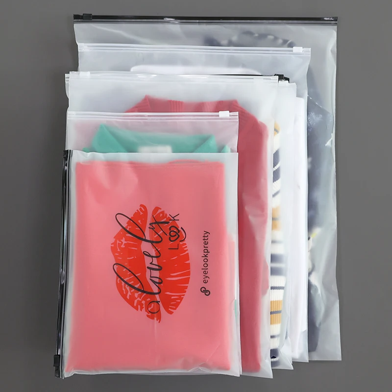 Free Sample Custom Print Ziplock Slider Pouch Clothes Matte Frosted Zipper Bags