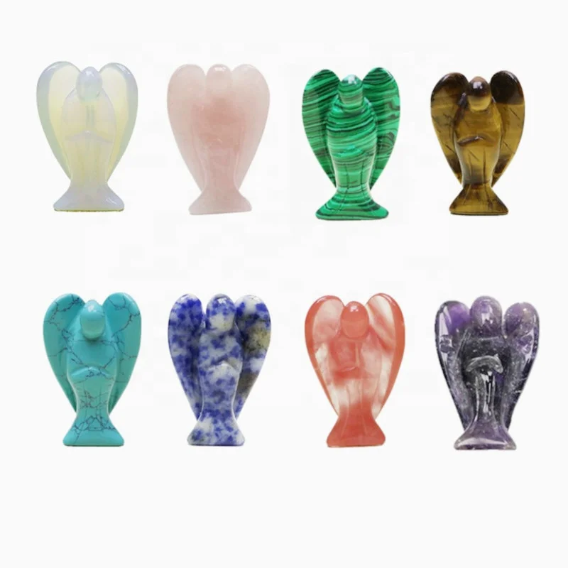 1.5inch Pocket Stone Healing Craft Angel Statue Carved Natural Stone Crystal Guardian Angel Figurine