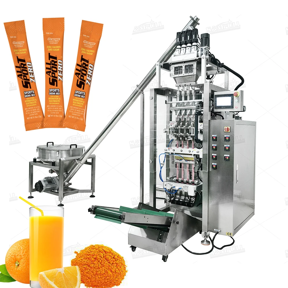 Automatic multilane sports drink mix stick pack powder filling machine 4 lines powder packing stick machine 20g
