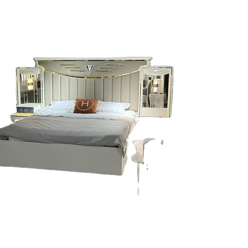 Modern high gloss bed room furniture gold luxury queen king size solid wood turkey master bedroom set